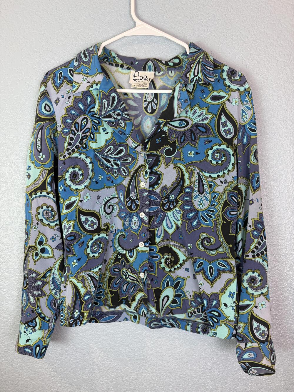 Lilly Pulitzer Shirt Womens 8 Paisley Silk Blend Button Up Long Sleeve Blouse